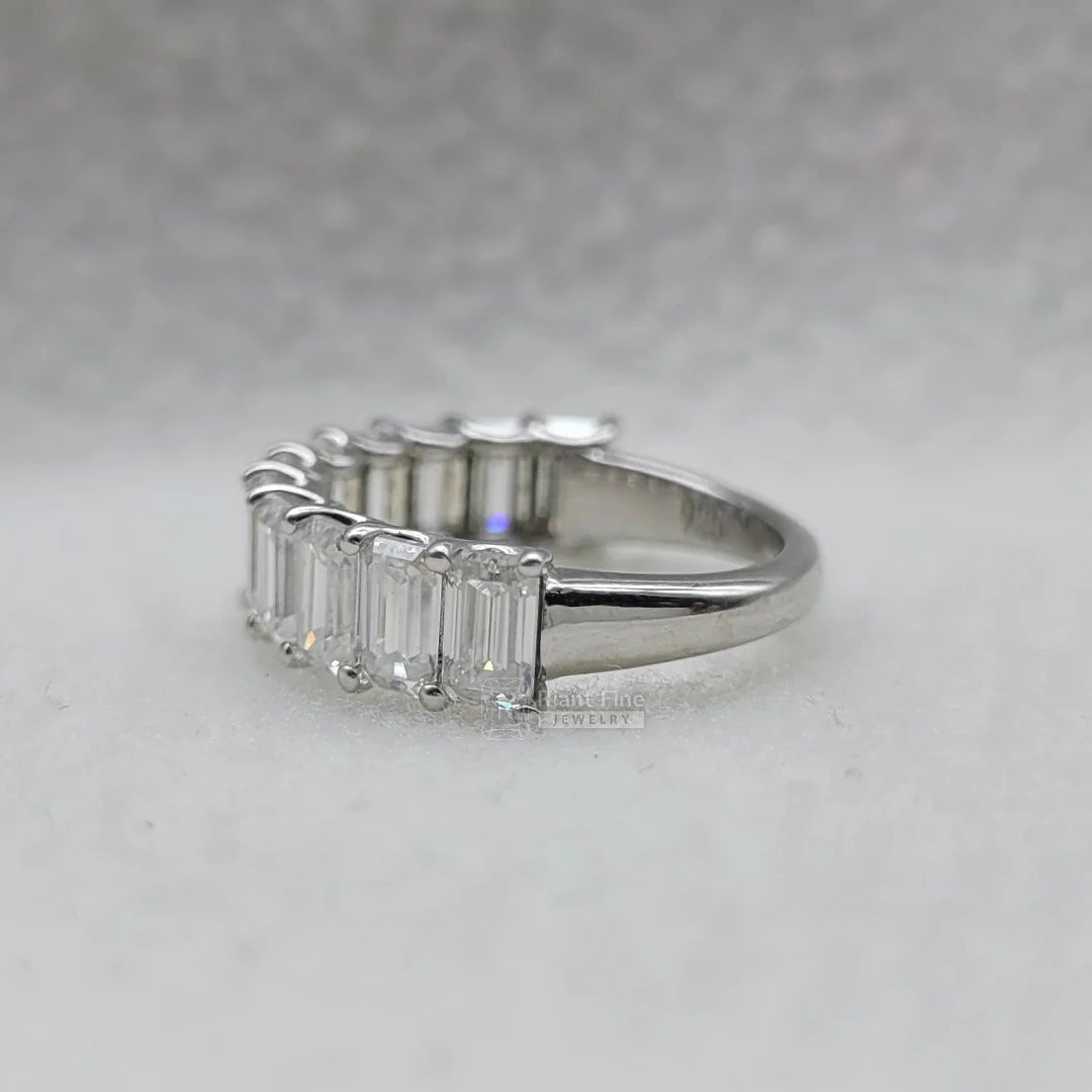 14K Gold Emerald Diamond Half Eternity Wedding Band - Riant Fine Jewelry