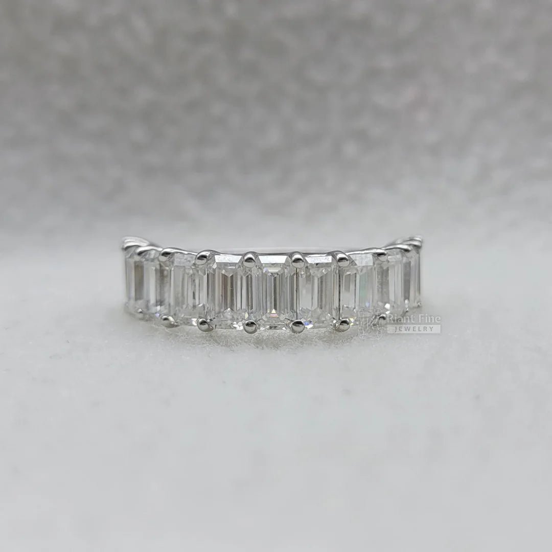 14K Gold Emerald Diamond Half Eternity Wedding Band - Riant Fine Jewelry