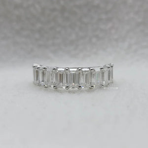 14K Gold Emerald Diamond Half Eternity Wedding Band