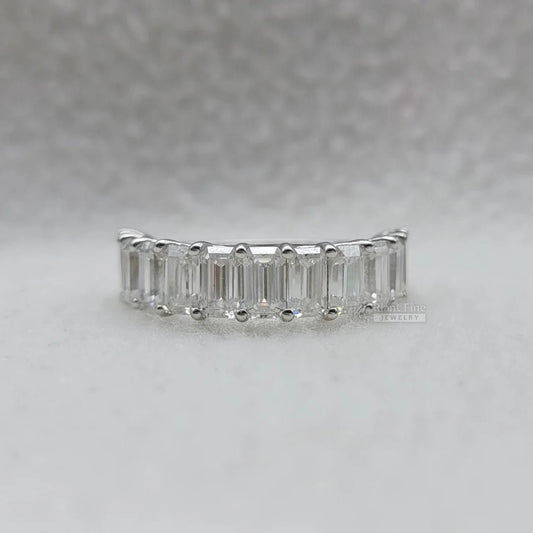 14K Gold Emerald Diamond Half Eternity Wedding Band - Riant Fine Jewelry