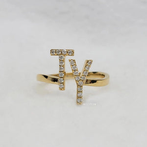 14K Gold Initial Ring with Round Lab Grown Diamonds