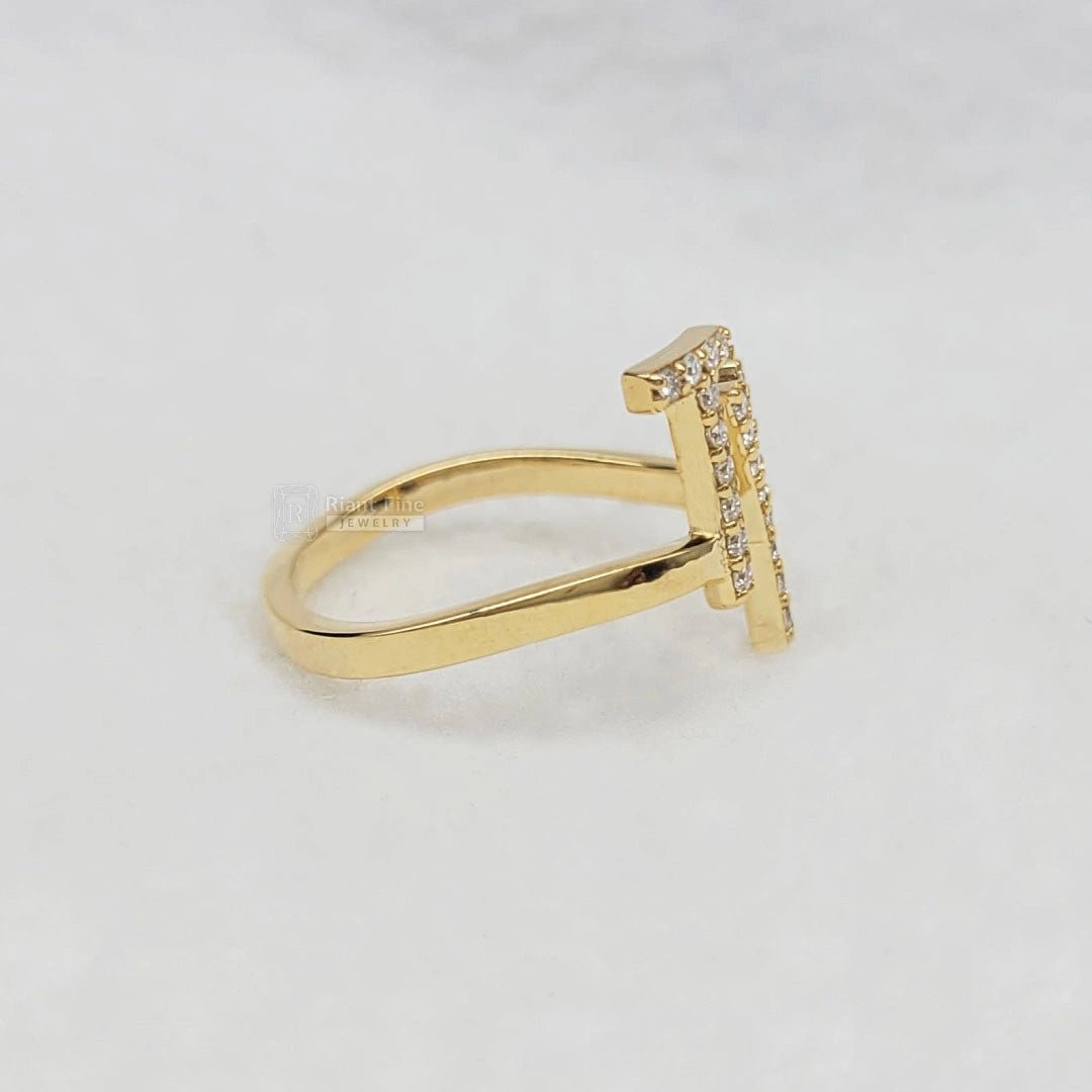 14K Gold Initial Ring with Round Lab Grown Diamonds - Riant Fine Jewelry LLC