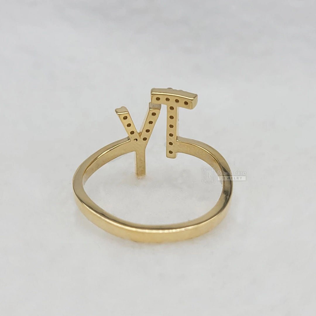 14K Gold Initial Ring with Round Lab Grown Diamonds - Riant Fine Jewelry LLC