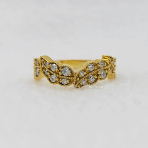 14K Gold Leaf Style Diamond Wedding Band
