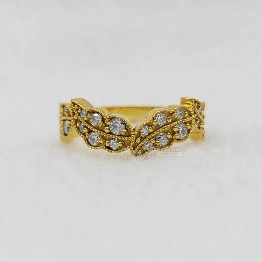 14K Gold Leaf Style Diamond Wedding Band - Riant Fine Jewelry LLC