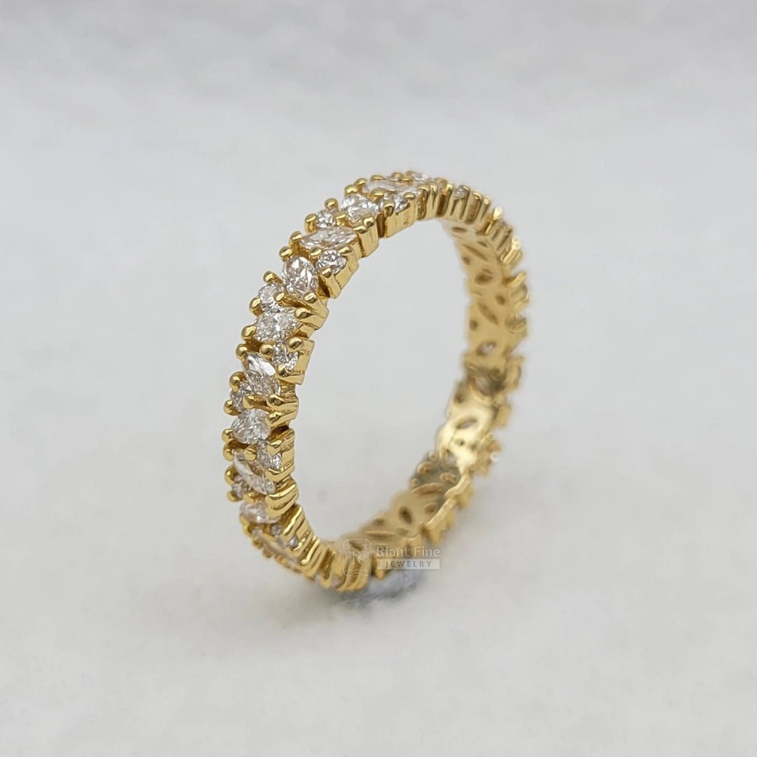 14K Gold Marquise and Round Diamond Wedding Band - Riant Fine Jewelry