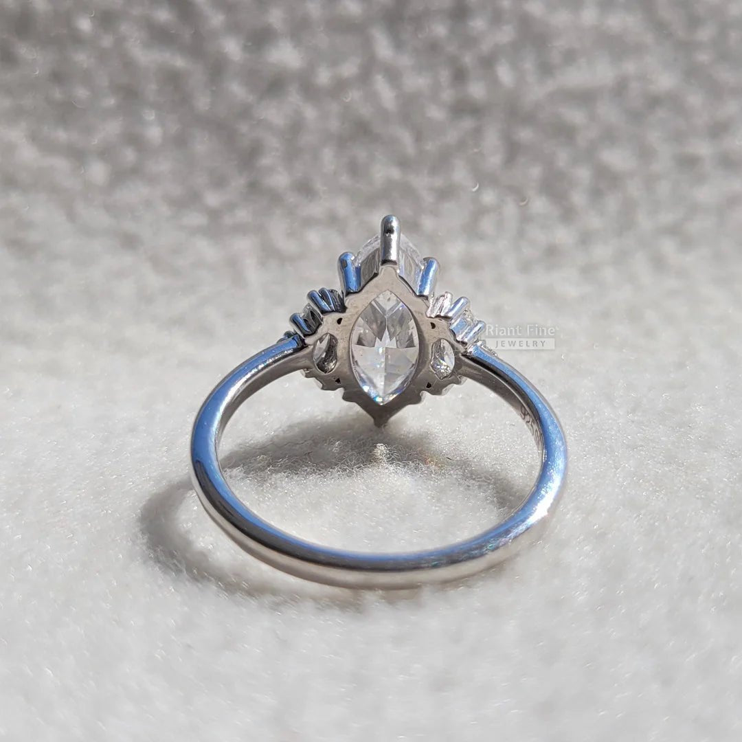 14K Gold Marquise Diamond Cluster Engagement Ring - Riant Fine Jewelry