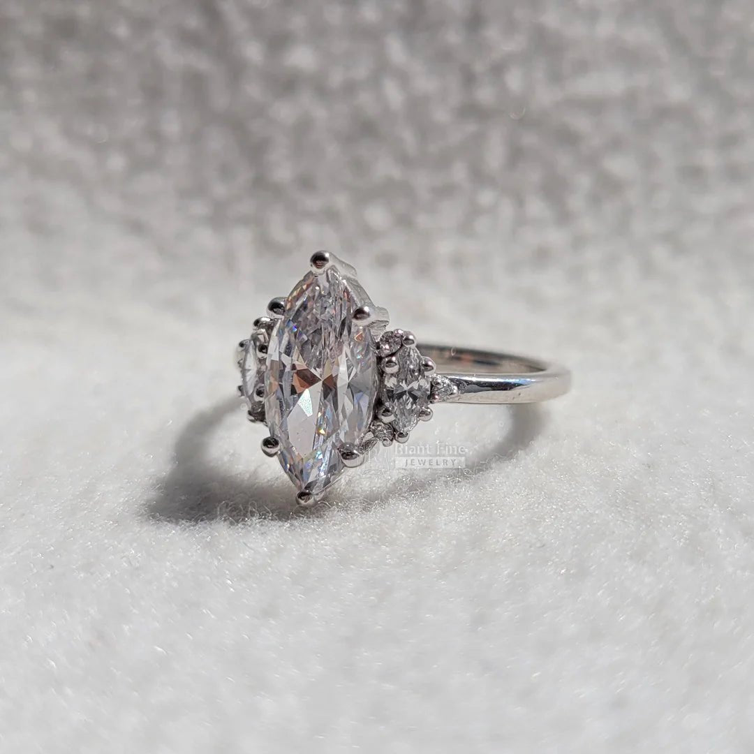 14K Gold Marquise Diamond Cluster Engagement Ring - Riant Fine Jewelry