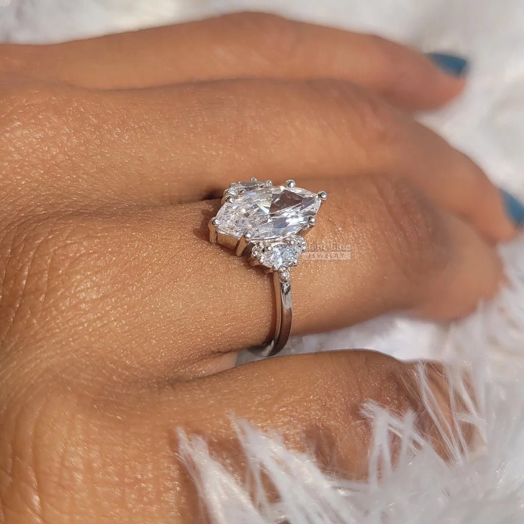 14K Gold Marquise Diamond Cluster Engagement Ring - Riant Fine Jewelry