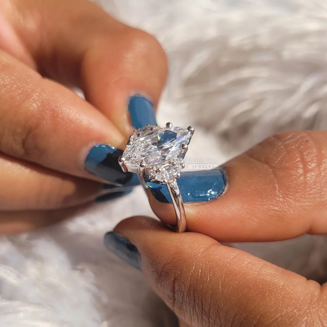 14K Gold Marquise Diamond Cluster Engagement Ring - Riant Fine Jewelry