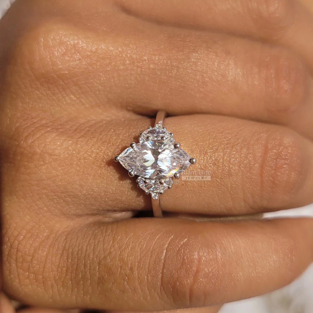 14K Gold Marquise Diamond Cluster Engagement Ring - Riant Fine Jewelry