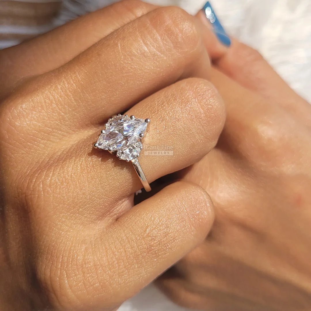 14K Gold Marquise Diamond Cluster Engagement Ring - Riant Fine Jewelry