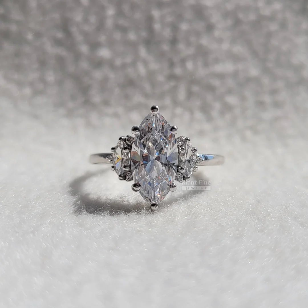 14K Gold Marquise Diamond Cluster Engagement Ring - Riant Fine Jewelry