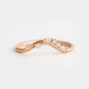 14K Gold Marquise Diamond Curved Wedding Band