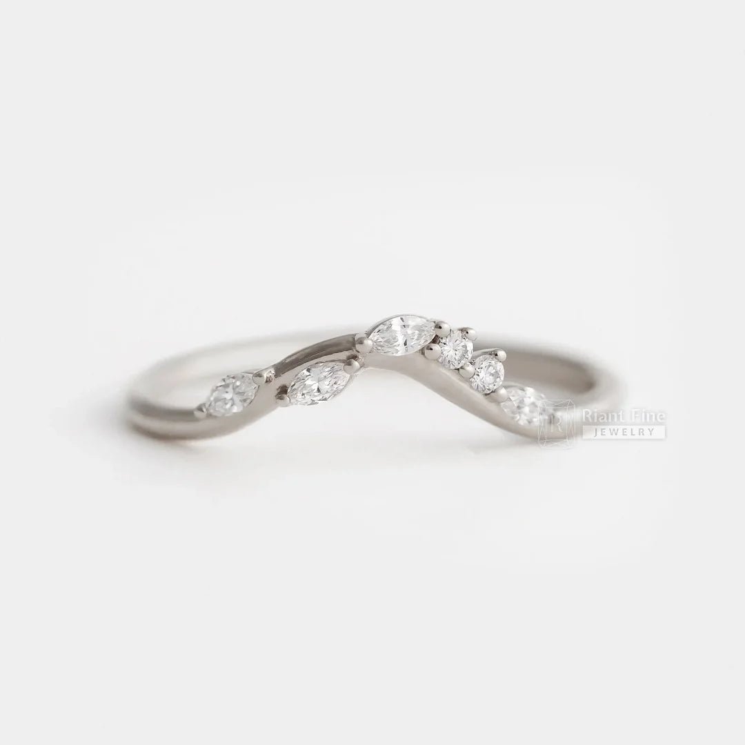 14K Gold Marquise Diamond Curved Wedding Band - Riant Fine Jewelry
