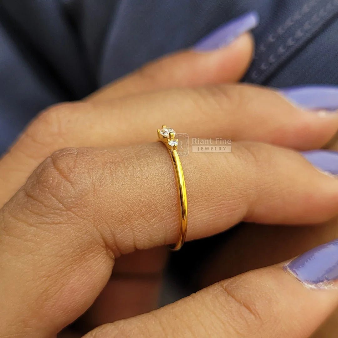 14K Gold Marquise Diamond Three Stone Dainty Ring - Riant Fine Jewelry