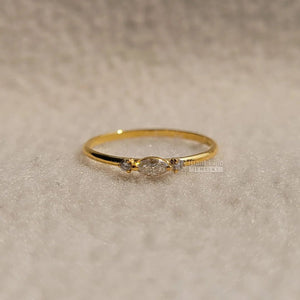 14K Gold Marquise Diamond Three Stone Dainty Ring