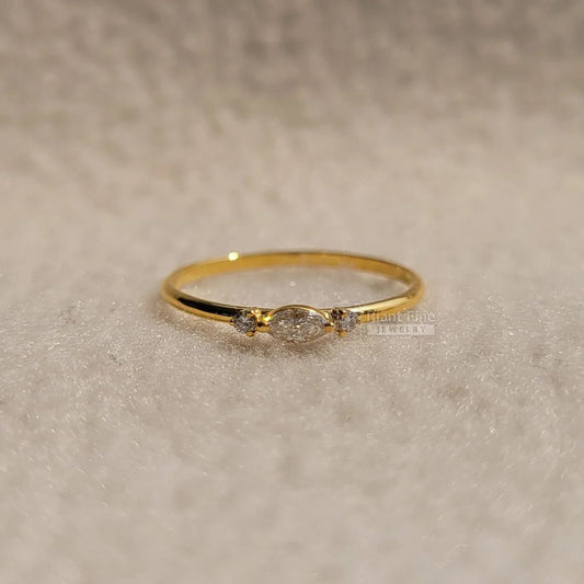 14K Gold Marquise Diamond Three Stone Dainty Ring - Riant Fine Jewelry