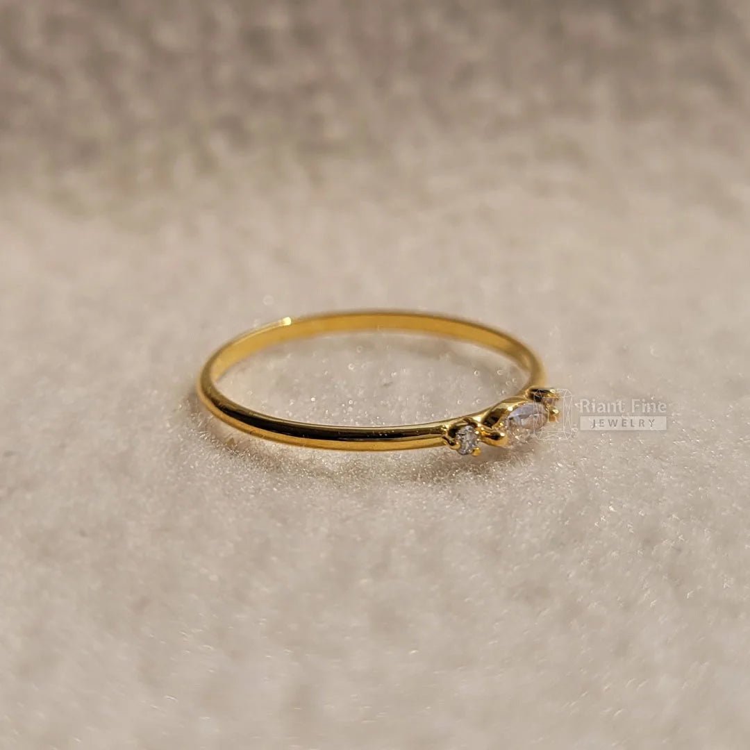 14K Gold Marquise Diamond Three Stone Dainty Ring - Riant Fine Jewelry