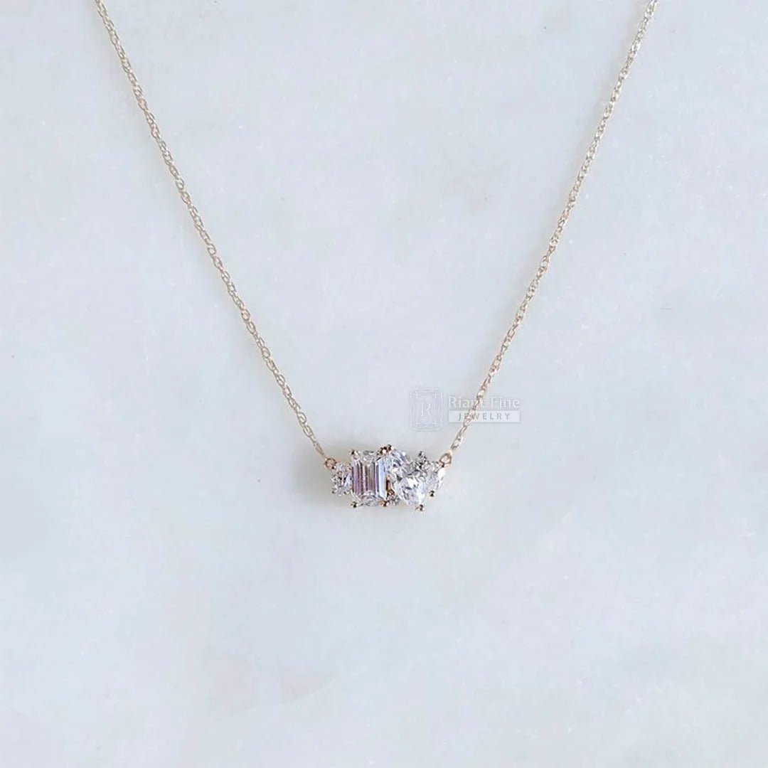 14K Gold Multi Shape Moissanite Pendant Necklace - Riant Fine Jewelry