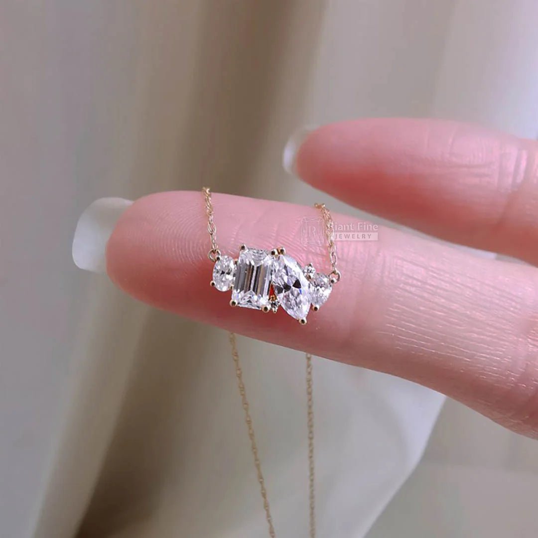 14K Gold Multi Shape Moissanite Pendant Necklace - Riant Fine Jewelry