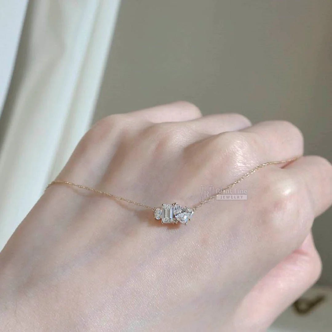 14K Gold Multi Shape Moissanite Pendant Necklace - Riant Fine Jewelry