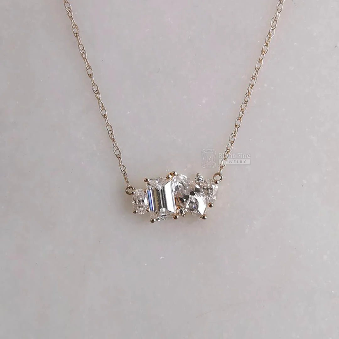 14K Gold Multi Shape Moissanite Pendant Necklace - Riant Fine Jewelry