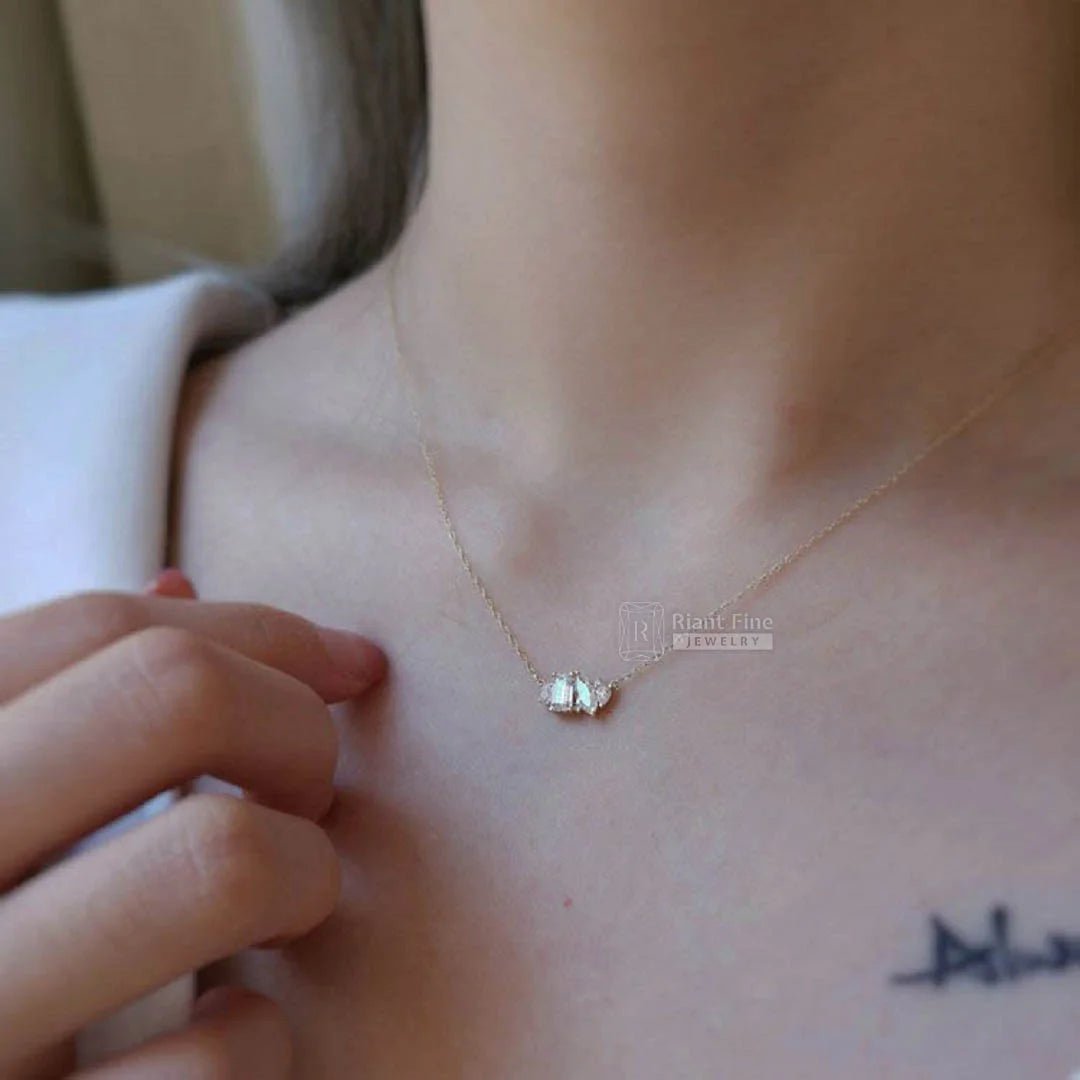14K Gold Multi Shape Moissanite Pendant Necklace - Riant Fine Jewelry
