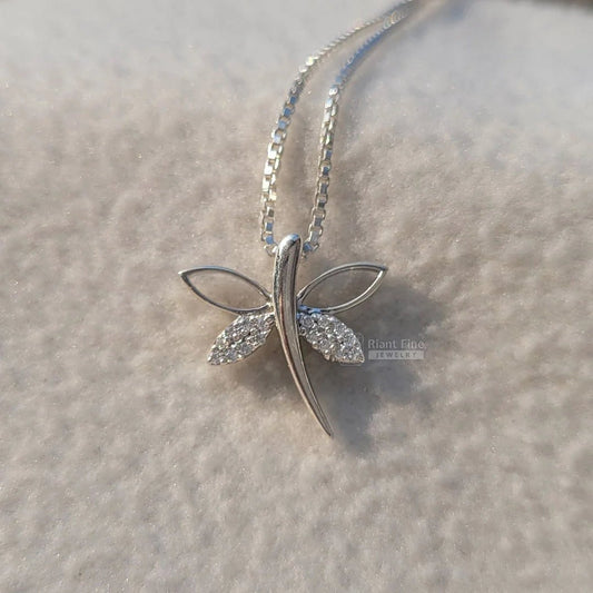 14K Gold Round Diamond Butterfly Pendant - Riant Fine Jewelry