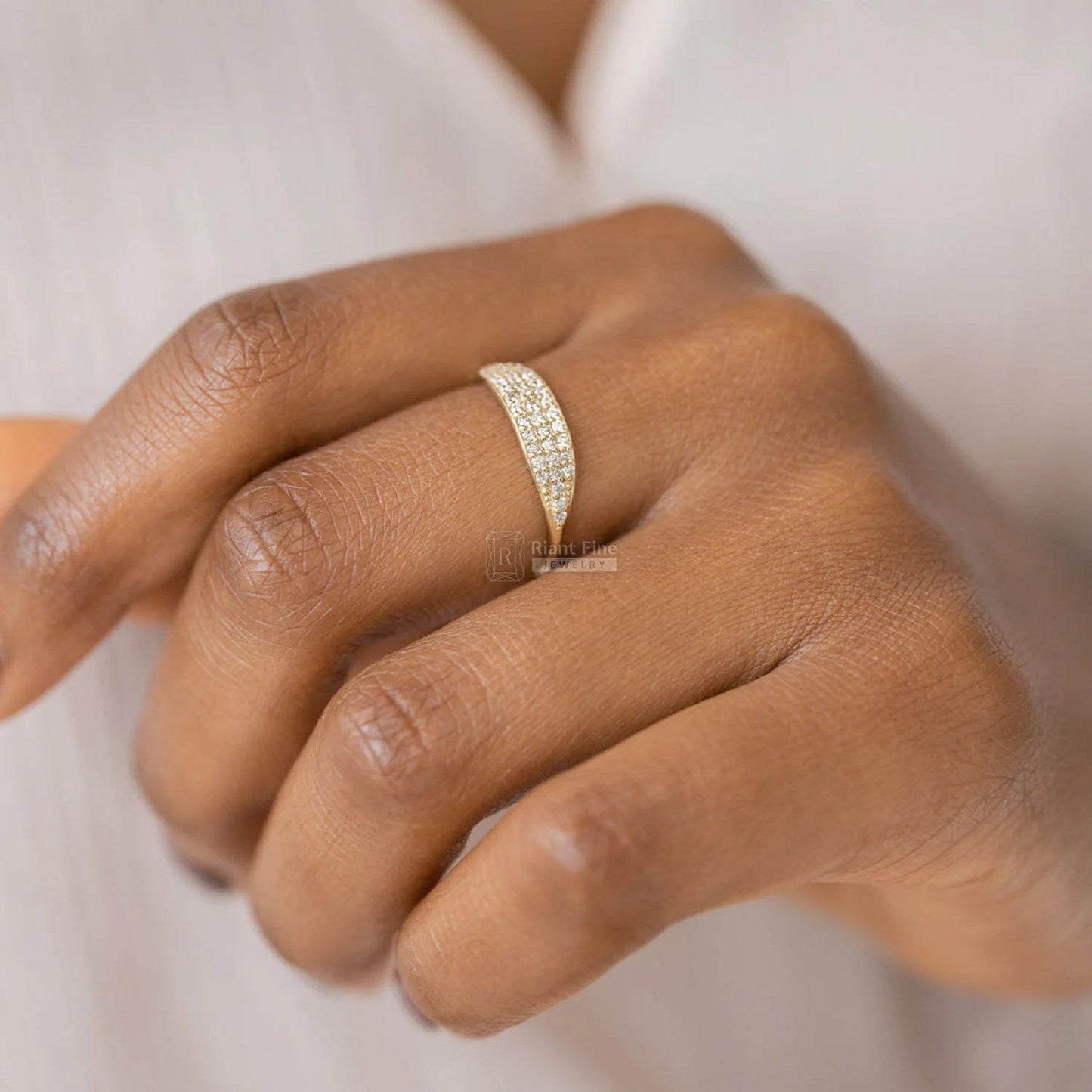 14K Gold Round Diamond Three Row Wedding Band - Riant Fine Jewelry LLC