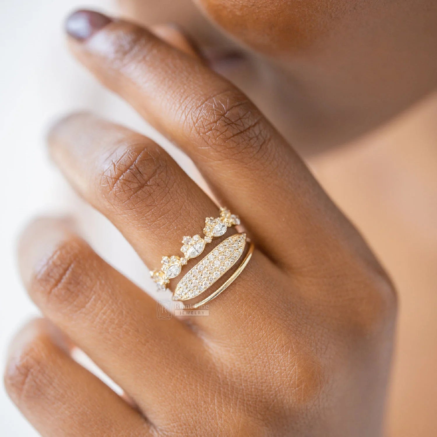 14K Gold Round Diamond Three Row Wedding Band - Riant Fine Jewelry LLC