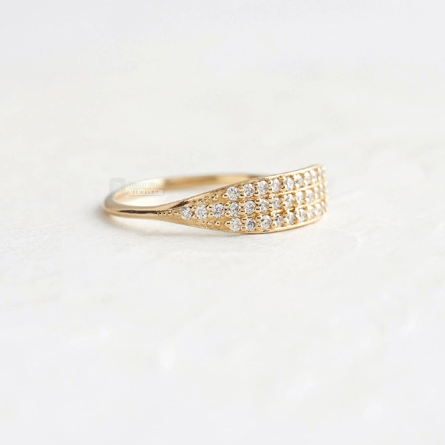 14K Gold Round Diamond Three Row Wedding Band - Riant Fine Jewelry LLC
