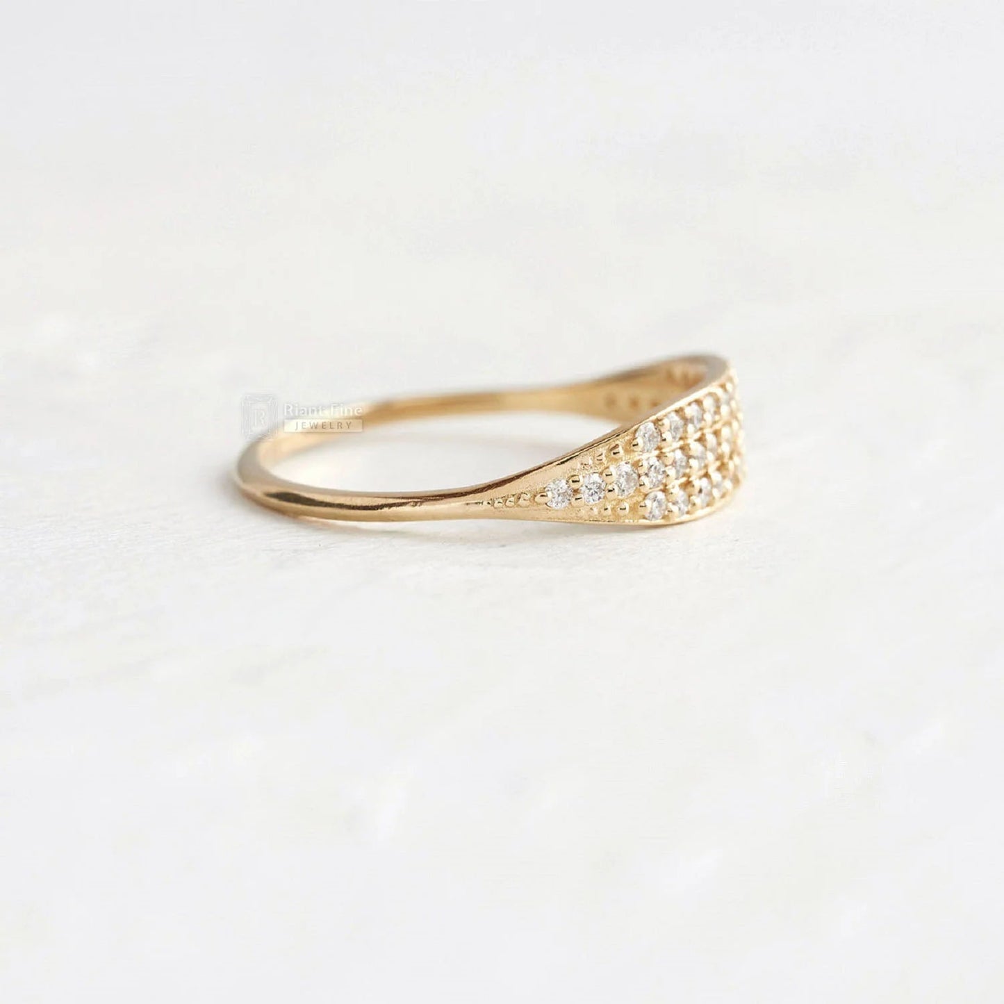 14K Gold Round Diamond Three Row Wedding Band - Riant Fine Jewelry LLC