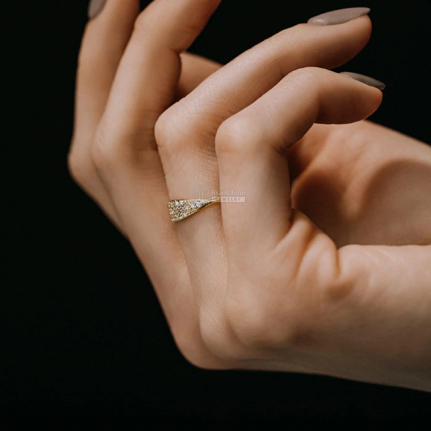 14K Gold Round Diamond Three Row Wedding Band - Riant Fine Jewelry LLC