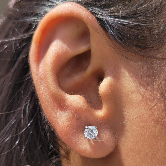 14K Gold Solitaire Round Diamond Stud Earrings For Her - Riant Fine Jewelry