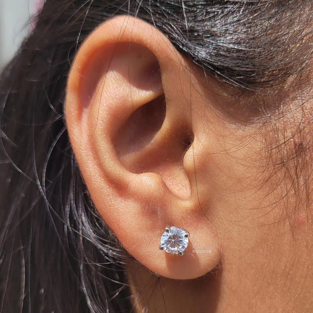 14K Gold Solitaire Round Diamond Stud Earrings For Her - Riant Fine Jewelry