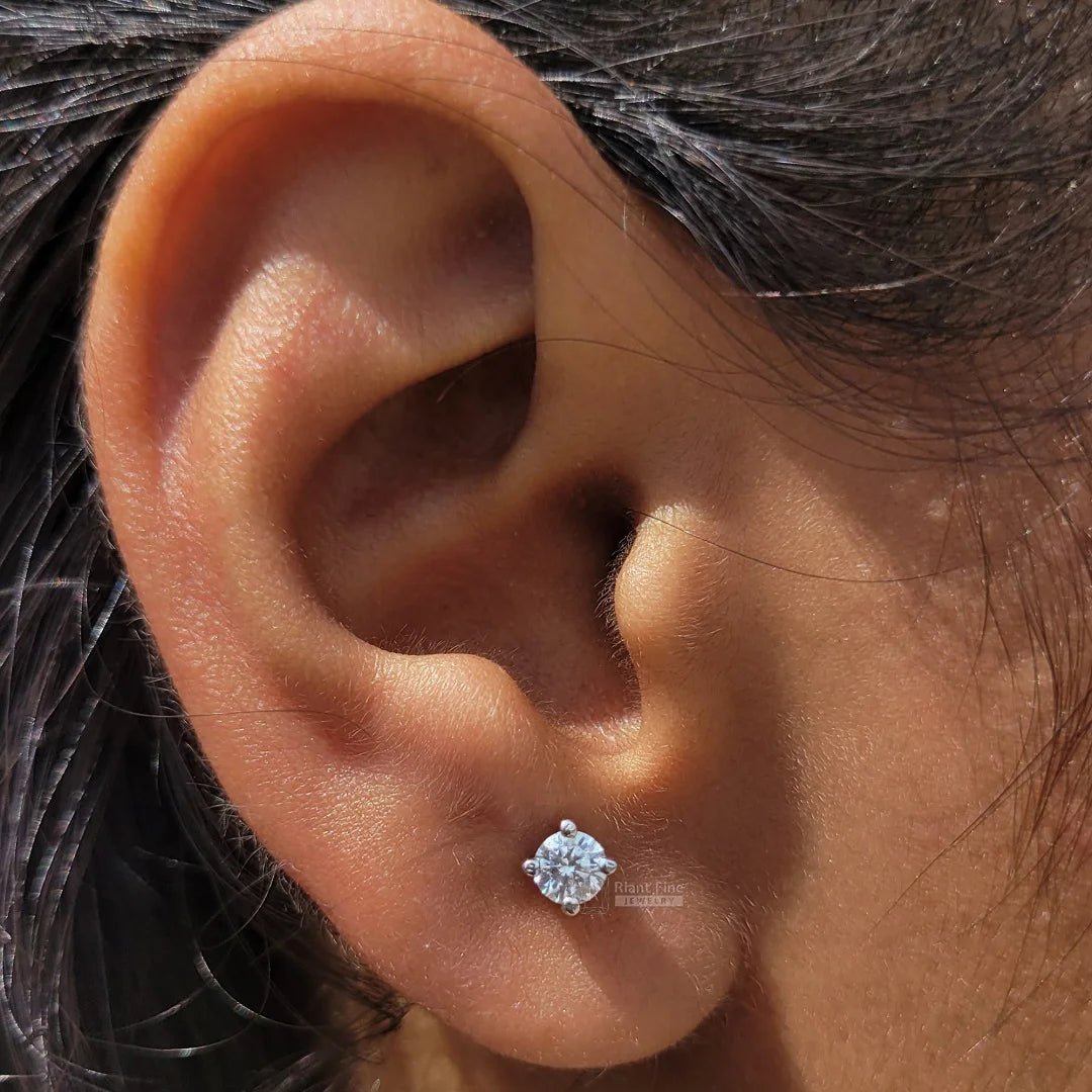 14K Gold Solitaire Round Diamond Stud Earrings For Her - Riant Fine Jewelry