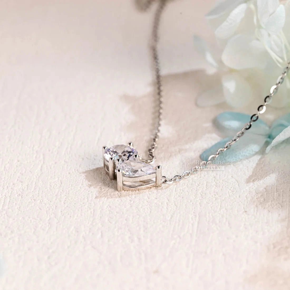 14K Gold Toi Et Moi Moissanite Necklace For Her - Riant Fine Jewelry