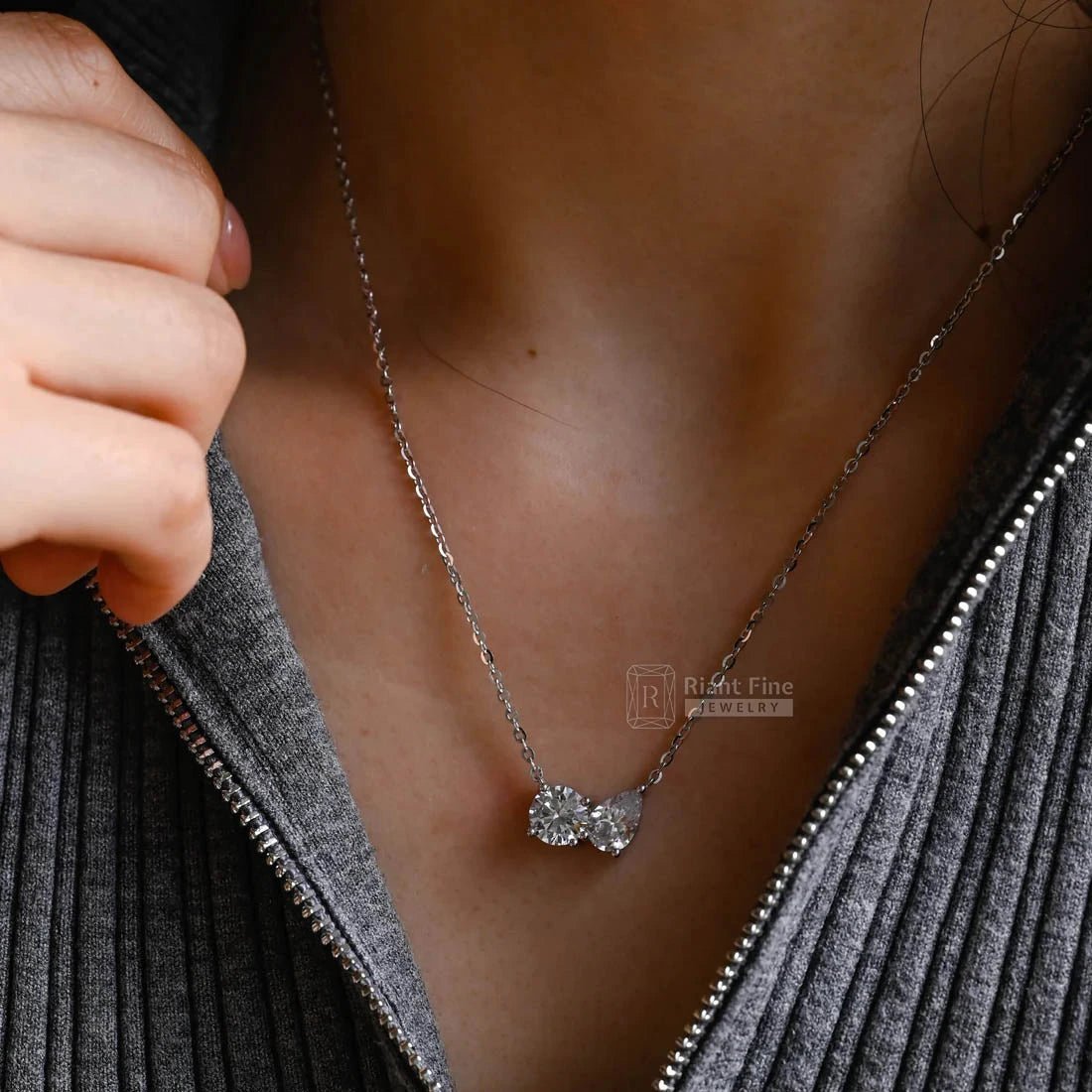 14K Gold Toi Et Moi Moissanite Necklace For Her - Riant Fine Jewelry