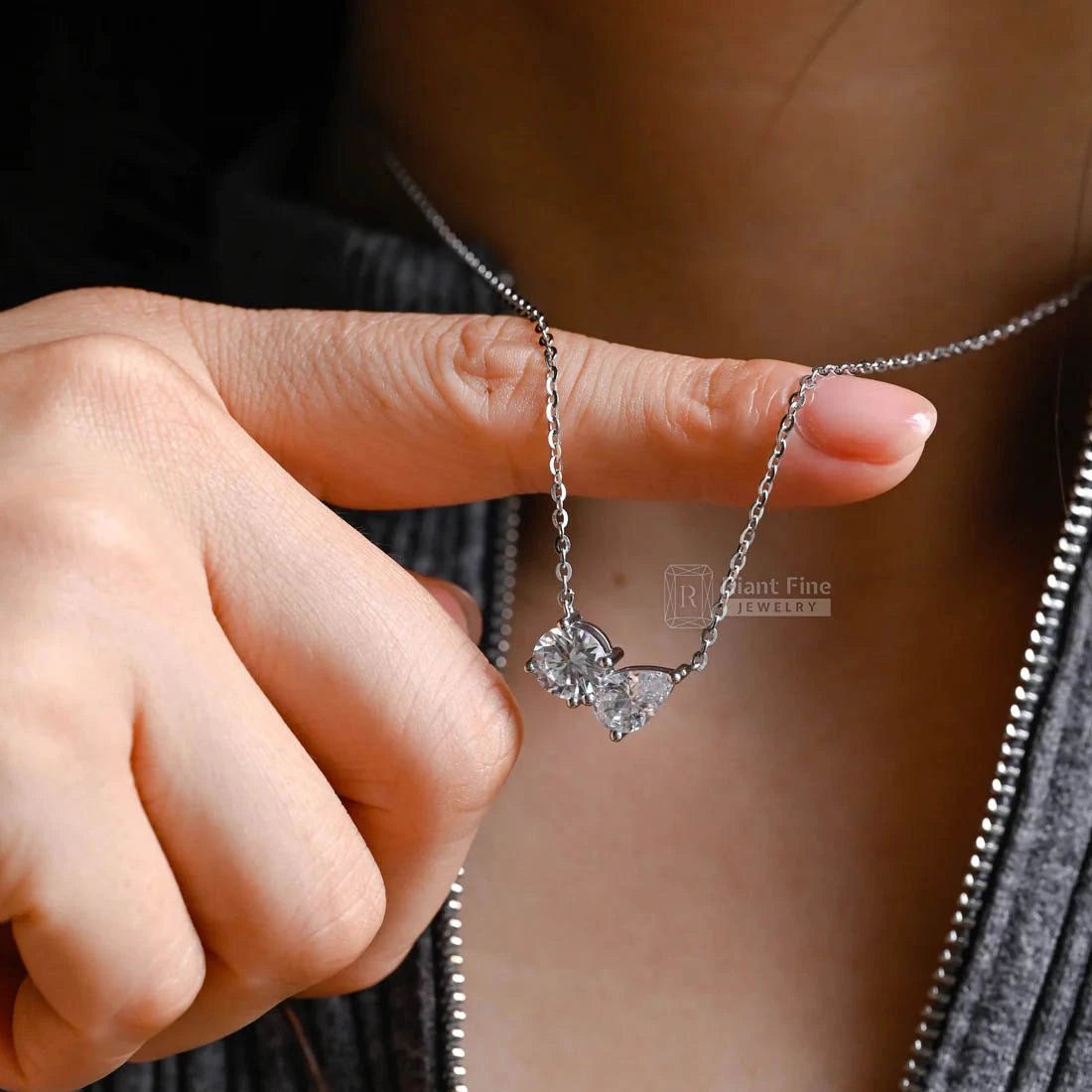 14K Gold Toi Et Moi Moissanite Necklace For Her - Riant Fine Jewelry