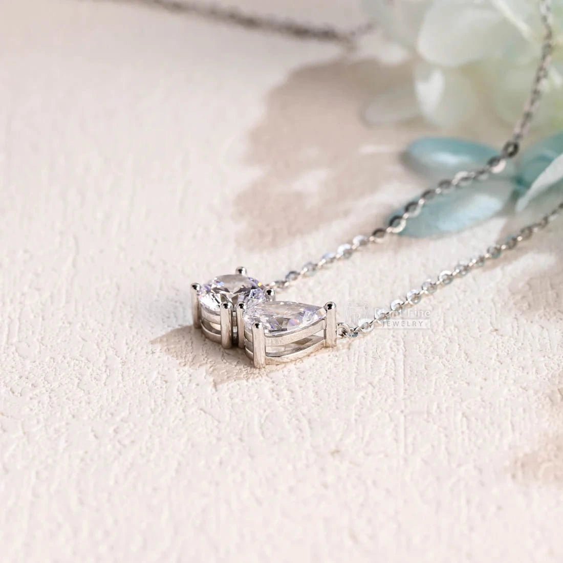 14K Gold Toi Et Moi Moissanite Necklace For Her - Riant Fine Jewelry