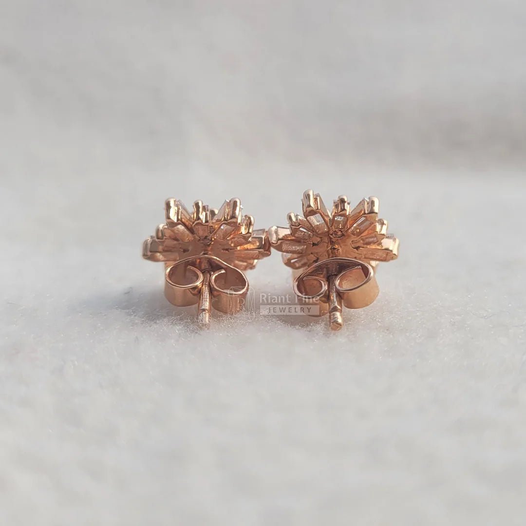 14K Rose Gold Baguette Diamond Stud Brust Stud Earrings - Riant Fine Jewelry