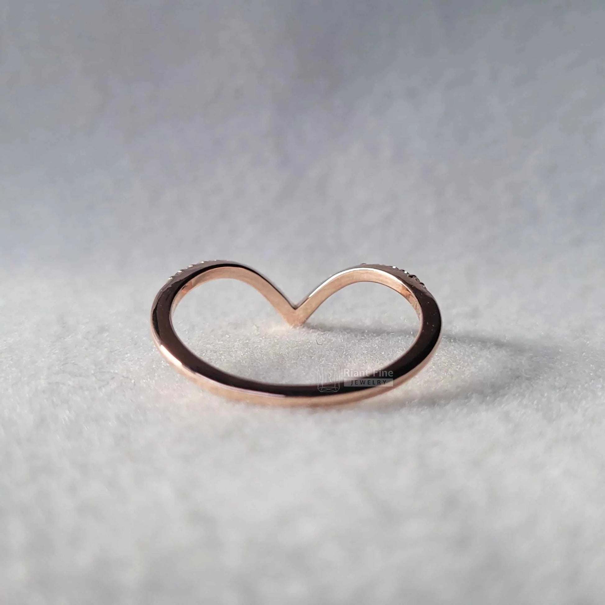 14K Rose Gold Curved Wedding Bands with Diamonds - Riant Fine Jewelry LLC