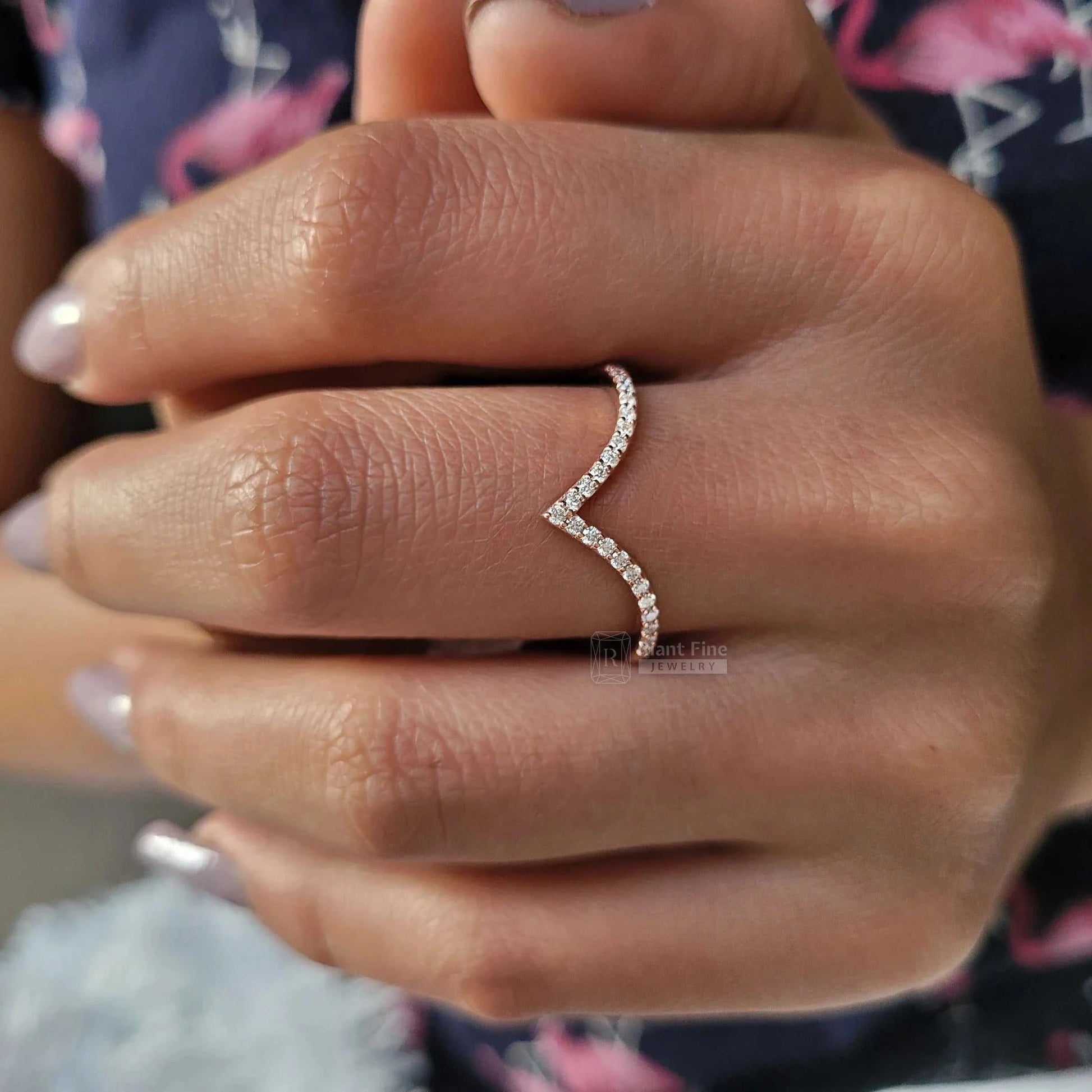 14K Rose Gold Curved Wedding Bands with Diamonds - Riant Fine Jewelry LLC
