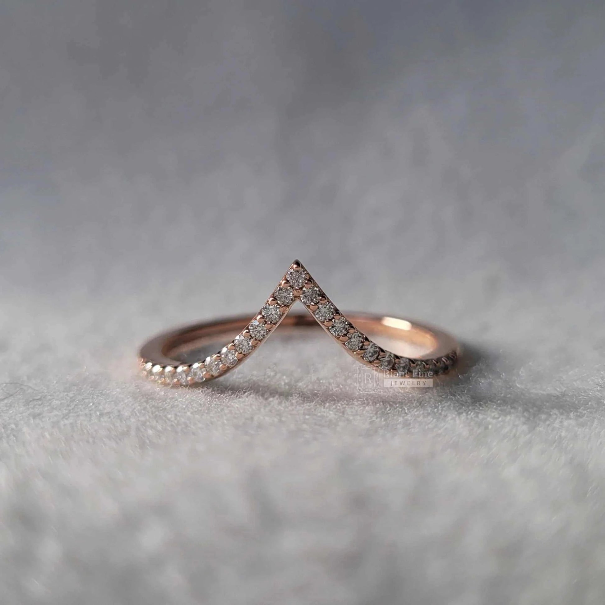14K Rose Gold Curved Wedding Bands with Diamonds - Riant Fine Jewelry LLC