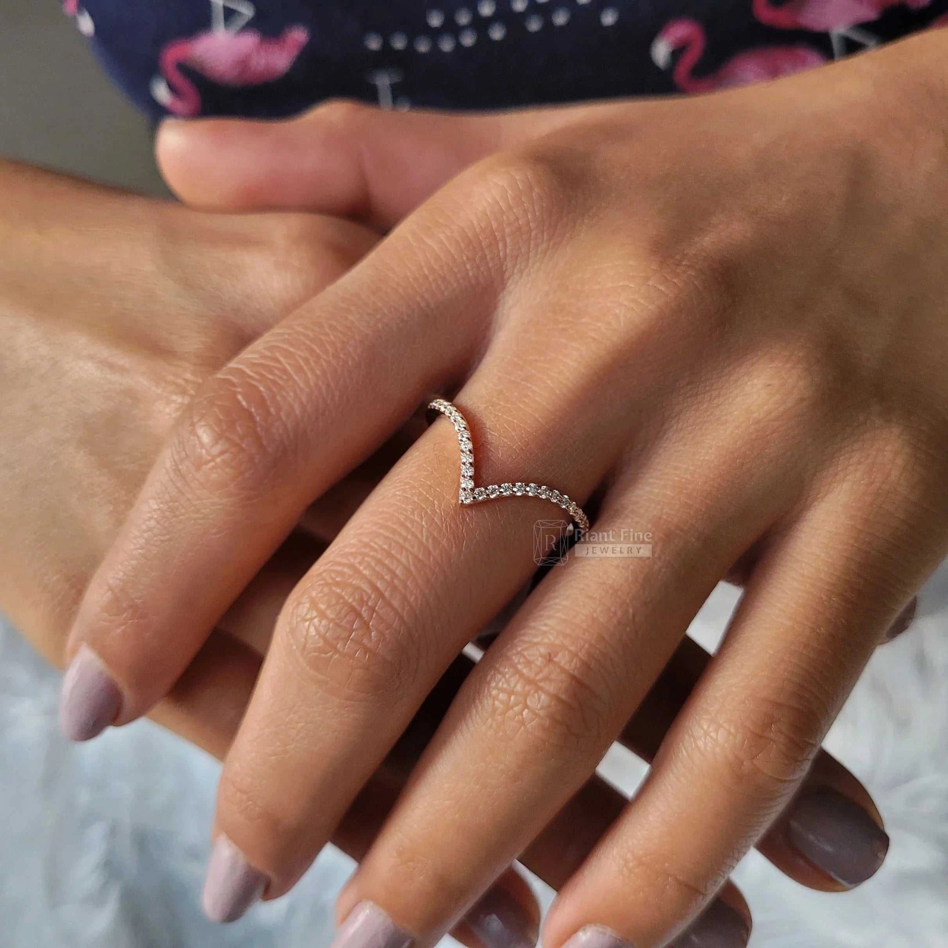 14K Rose Gold Curved Wedding Bands with Diamonds - Riant Fine Jewelry LLC