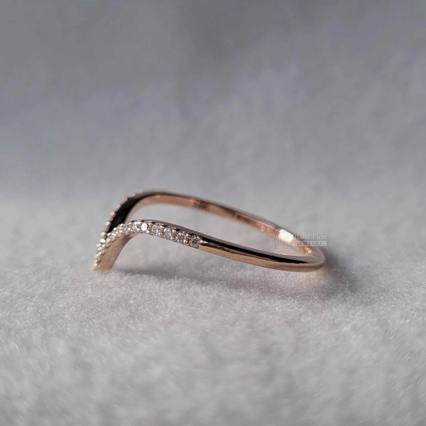 14K Rose Gold Curved Wedding Bands with Diamonds - Riant Fine Jewelry LLC