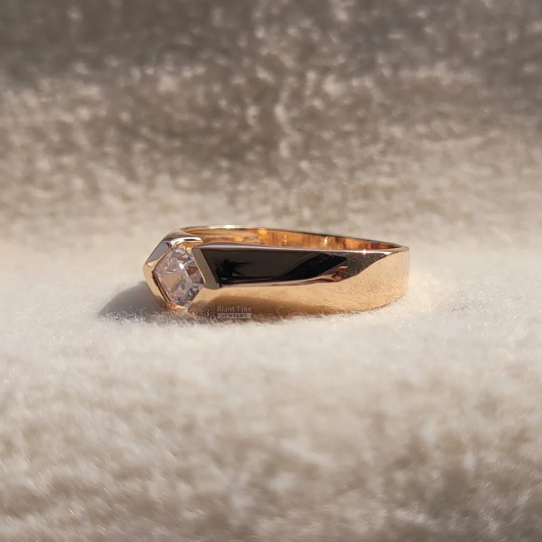 14K Rose Gold Hexagon Diamond Chunky Unisex Ring - Riant Fine Jewelry