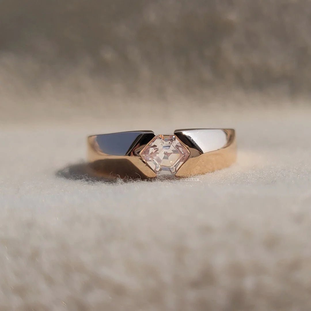 14K Rose Gold Hexagon Diamond Chunky Unisex Ring - Riant Fine Jewelry