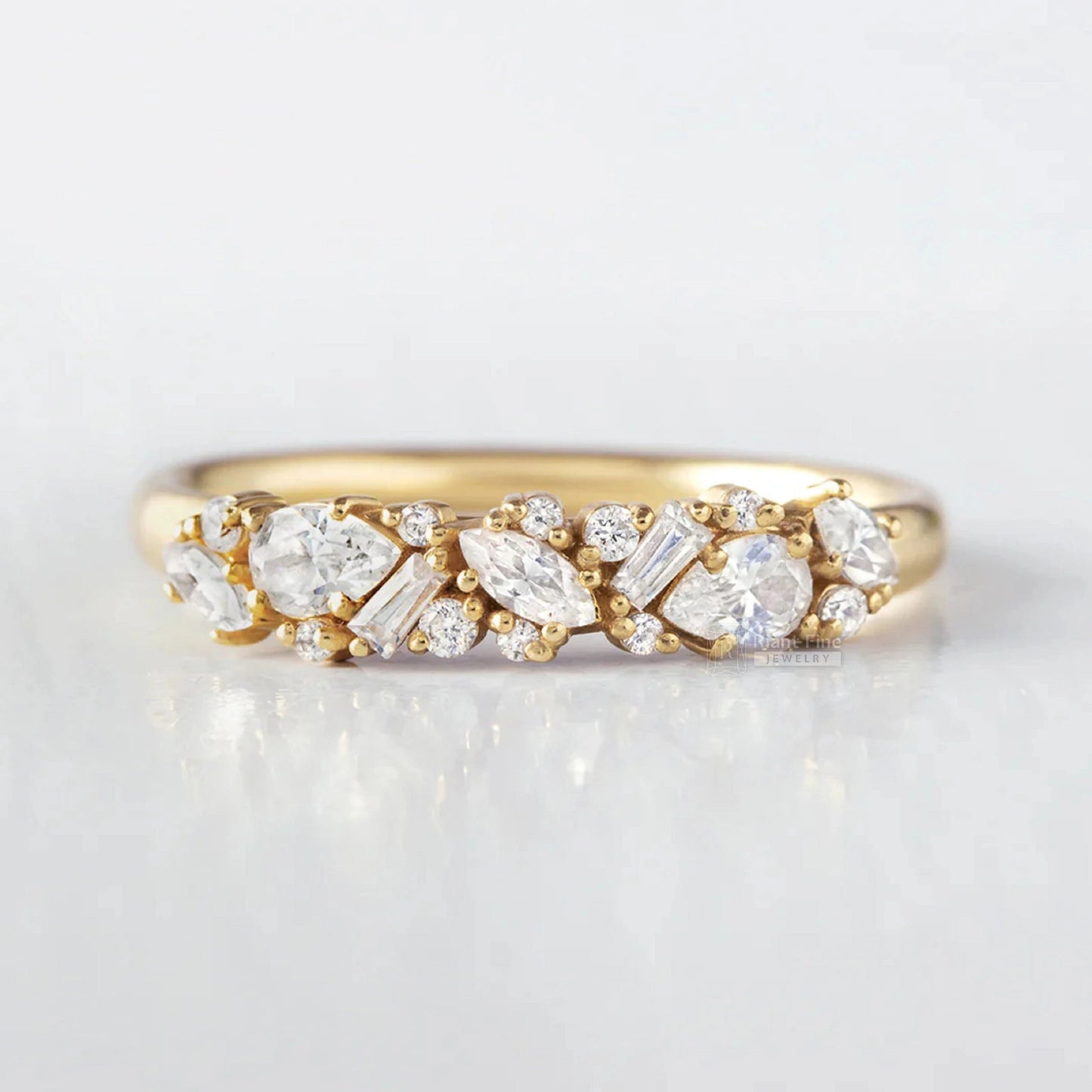 14K Solid Gold Multi Stone Half Eternity Wedding Band - Riant Fine Jewelry LLC